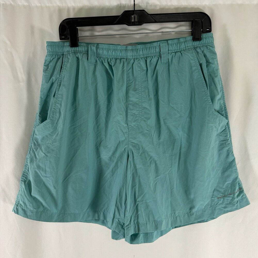 Columbia PFG Trunks Men's Medium Green Mesh Lined 6" Inseam Pull On Zip Pockets